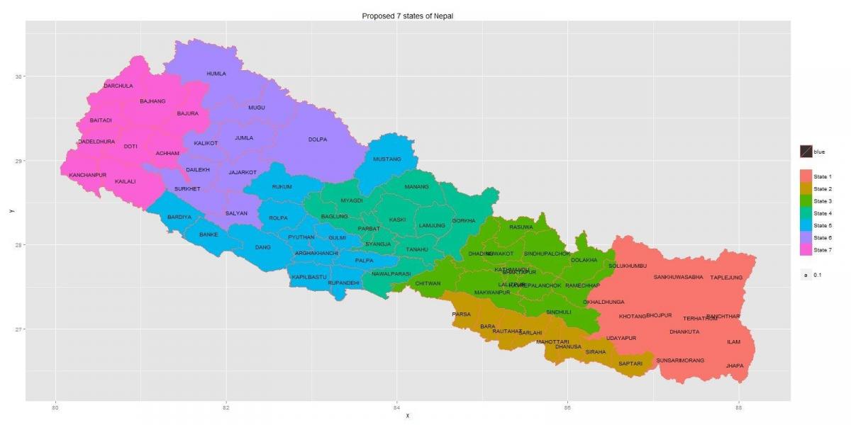 ny karta över nepal med 7 statligt