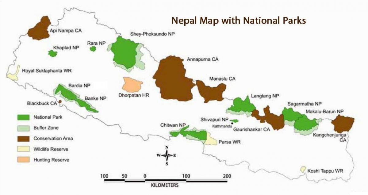 Karta över nepal med nationalparker