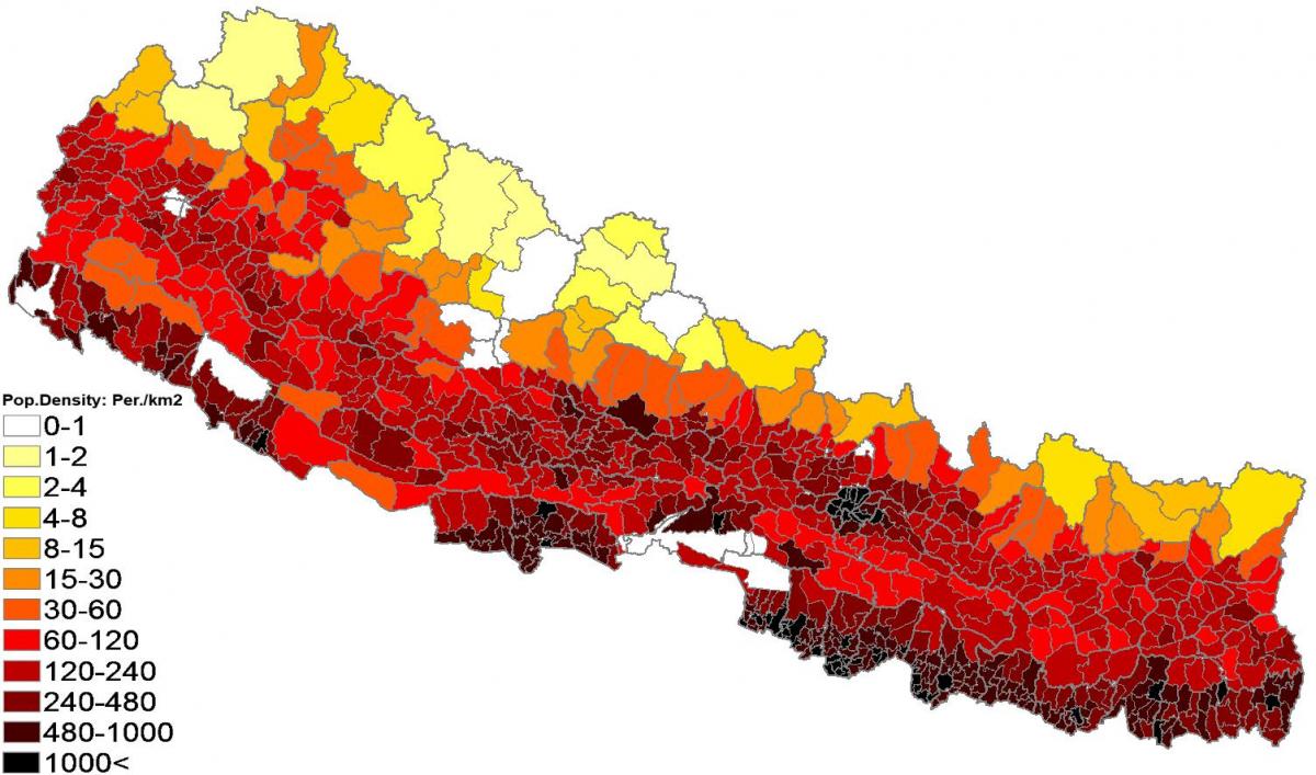 nepal befolkningstäthet karta
