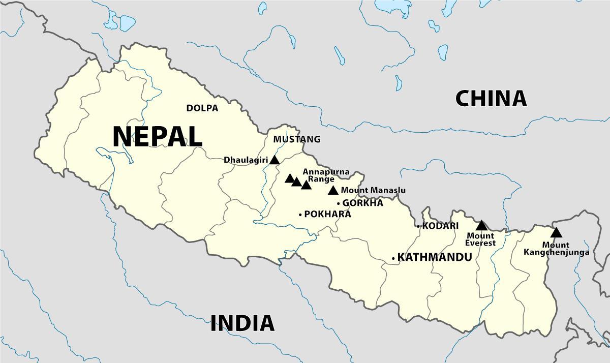 Karta över nepal och himalaya