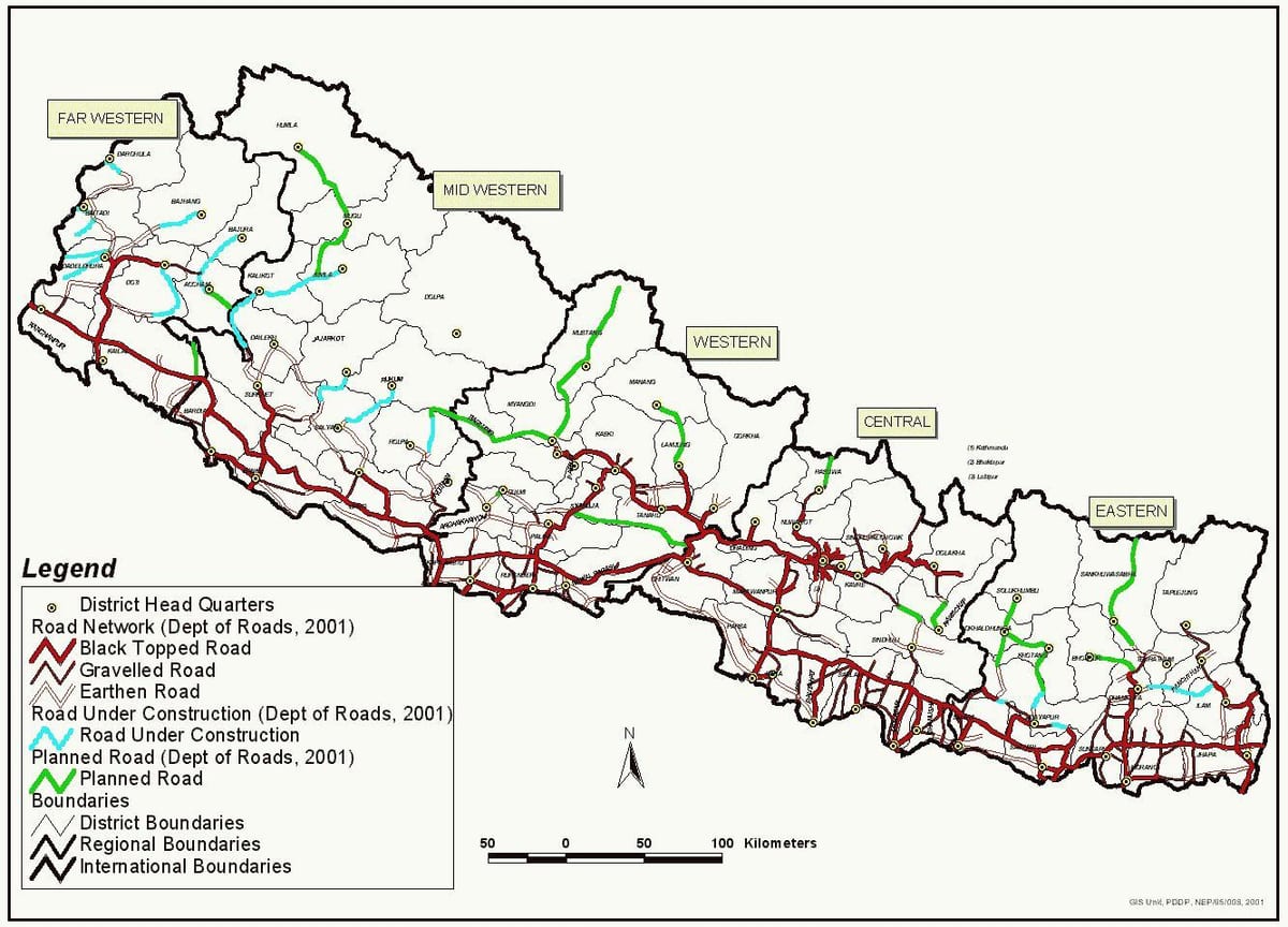 nepal karta med motorväg