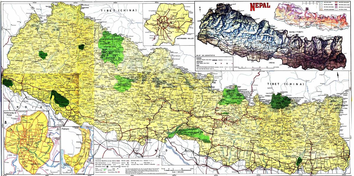 road map of nepal med avstånd