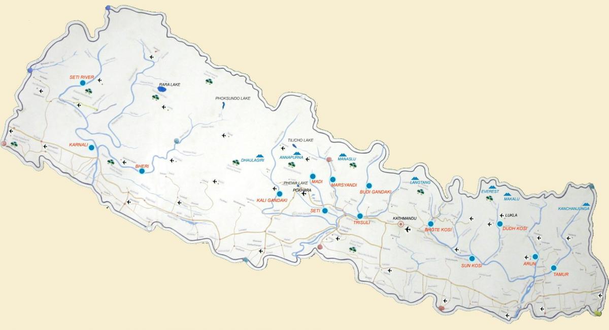 karta över nepal som visar floder