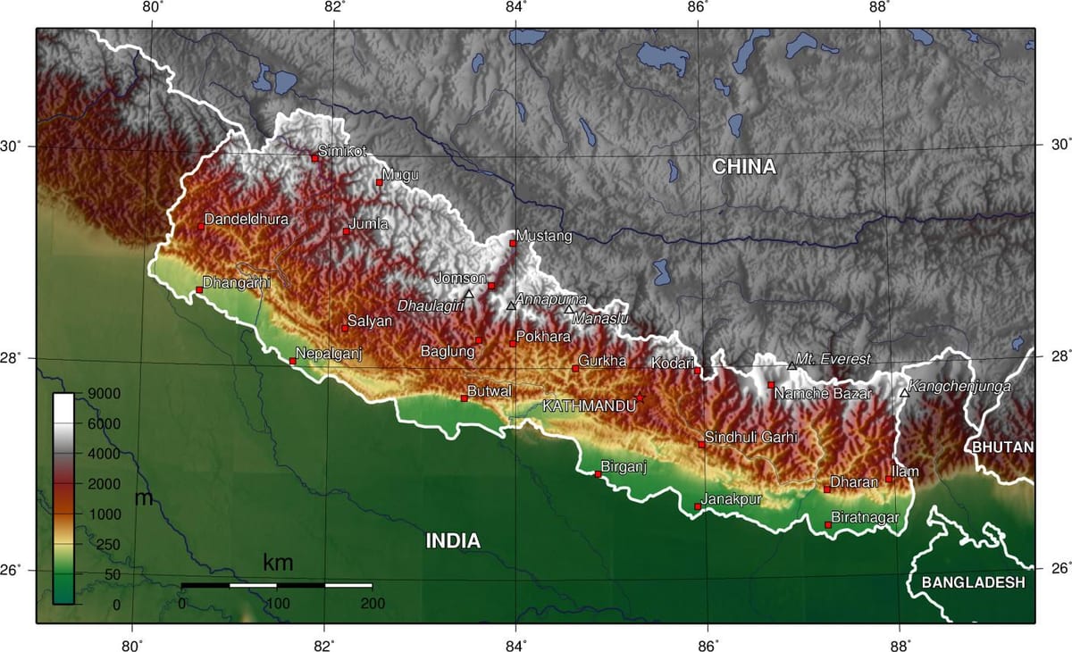topografisk karta över nepal