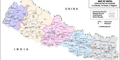 Karta över nepal med distrikt och vdc