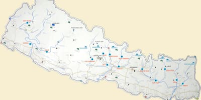 Karta över nepal med sjöar