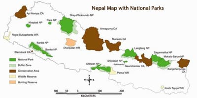 Karta över nepal med nationalparker