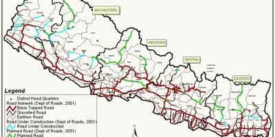 Nepal karta med motorväg