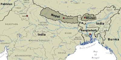 Karta över bhutan, nepal och tibet