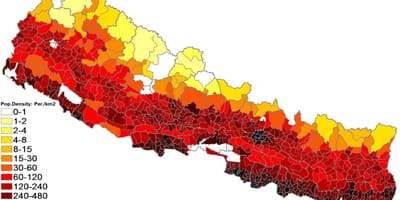 Nepal befolkningstäthet karta