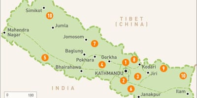 Nepal karta med regioner