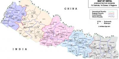 Nepal politisk karta med distrikten
